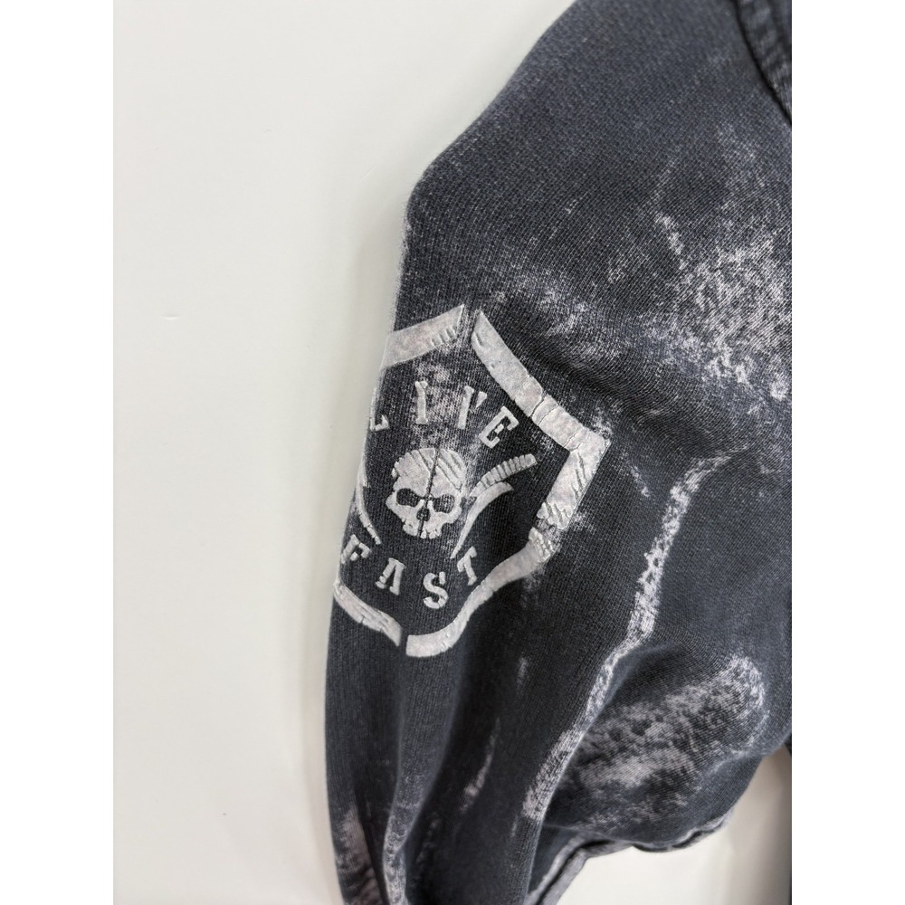 Affliction Live Fast Black Premium Men's Full Zip Sweatshirt Eagle Wings, Large - Picture 4 of 9